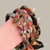 Faixa de Cabelo Artística Retrô com Fita, Tiara Trançada Integrada Fresca e Simples, Presilha de Cabelo Pequena Floral da Moda, Acessório de Cabelo Quadrado de Lenço para Mulheres