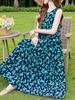 Vestido de Verão Algodão Seda Novo Estilo Sanya Estilo Jovem Vestido de Praia Suspensório Feminino Sem Mangas Vestido de Férias Saia Longa Elegante