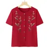 Camisa, conjunto de verano bordado para mujeres de mediana edad y mayores, conjunto de verano de dos piezas de manga corta para abuelas y madres