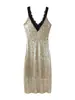 Para Comércio Exterior Transfronteiriço Europeu e Americano Roupas Femininas Aliexpress Mais Vendidas Moda de Verão Vestido Brilhante com Alça de Lantejoulas Douradas