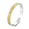 Pulsera de Plata Pura 9999 Siete Flores Ruyi Plata Esterlina para Mujer Nuevo Estilo Chino Enchapada en Oro Esmalte Antiguo Pulsera de Plata Abierta