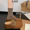 Versão em Couro Aumento da Altura Interna Sola Grossa Pessoa Baixa Sapatos Birkenstock Bico Fechado Meio Chinelo Slip-on Sem Salto Pessoa Preguiçosa Sapatos Únicos Feminino
