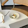 Estilo Ins Coreano Textura Línea Blanca Repujado Mate Tazón Hondo Poco Profundo Hogar Sencillo Postre Snack Pastel Plato Desayuno
