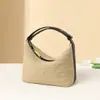 Artesanía Tejida Estilo Coreano Elegante Estilo Francés Versátil Bolso de Verano Tejido de Paja Lafite Bolso de Axila de Vacuno Bolso de Playa para Vacaciones