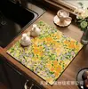 Alfombrilla Cuadrada Floral Estilo Americano de Tierra de Diatomeas, Absorbente de Agua, Secado Rápido, Aislante Térmico, Posavasos, Alfombrilla Drenante para Encimera de Cocina de Cafetera