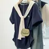 Blusa de Manga Curta Bordada com Decote V, Tamanho Plus Size, Curva, para Mulheres, Verão, Nova, para Gordas, mm, Solta, Efeito Emagrecedor, Top Casual