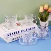 Juego de Taza de Café con Platillo Estilo Americano Cuadros Vintage para Cafeterías Caseras, Té de la Tarde, Té de Flores, Juego de Tazas con Asa de Vidrio con Platillos