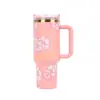 Taza Isotérmica de Acero Inoxidable 304 Transfronteriza 40oz Taza de Coche Impresa con Asa Taza de Hielo Portátil Taza con Popote para Exteriores