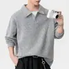 Conjunto de dos piezas de otoño para hombre, polo, sudadera, holgada, con bloques de color, cuello en V, peso pesado, manga larga, capa base, camiseta con cuello de solapa