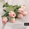Flor Artificial Rosa Borde Tostado 7 Cabezas Vintage Arreglo Floral Sala de Estar Hogar Decoración Exterior Boda Venta al por Mayor