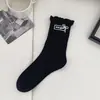 Calcetines Azules de Algodón Puro Estilo Girly con Lazo Calcetines de Media Pantorrilla Tela de Encaje Calcetines de Letras Modernos con Bordes Fruncidos