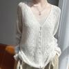 Cardigan de Punto con Cuello en V, Mezcla de Seda de Morera y Cachemir, Nuevo para Primavera y Verano 2025, Calado de Ganchillo, Top Suave tipo Cera