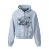 Sudadera con capucha unisex, estilo retro americano, estampado de grafitis de personajes, moda high-street, hip-hop, chaqueta casual desgastada