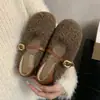 Zapatos peludos de estilo coreano sin cordones de corte bajo, versátiles, para mujer, Otoño/Invierno 2026, mocasines de felpa con una sola correa, zapatos planos casuales