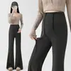 Pantalones de maternidad sin soporte para la barriga para primavera y otoño, pantalones acampanados con cordón, adelgazantes sin oprimir el vientre, pantalones de pierna recta acampanados para mujeres petite