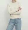 White Dew Jersey Holgado de Punto Trenzado con Bordado de Ponis 100% Lana Cuello Redondo Manga Larga para Mujer