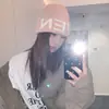 Gorro de Punto con Letra Americana para Mujer Otoño Mezcla de Lana Moderno Circunferencia de Cabeza Grande Hace que la Cara Parezca Más Pequeña Cálido Gorro de Lana