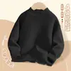 Suéter forrado de polar para niños, prenda interior térmica engrosada de invierno para niños, suéter de punto con cuello alto parcial de otoño e invierno para niños, top de punto elegante