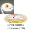 Tira de Luz Cob 12V 24V 320 Luces 480 Luces 5mm 95 Cri Canal de Aluminio Lineal Autoadhesivo Tira de Luz Flexible