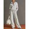 Conjunto Esportivo Casual Novo Amazon Transfronteiriço 2026: Conjunto de Duas Peças de Moletom com Gola Alta Color Block Estilo Europeu e Americano e Calça Wide Leg