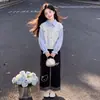Conjunto de duas peças para meninas: moletom de manga comprida estilo "big girl", caimento casual solto, calça de perna larga xadrez nova para primavera/outono 2026