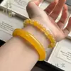 Pulseira de Jade Amarelo Dragão Natural Cor de Âmbar Pulseira de Contas Luxo Leve Exquisite Amarelo Pulseira Toque de Alto Padrão Unissex Pulseira Joia