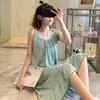 Bata de tirantes para mujer, verano, fina, 2022, estilo coreano, linda, estilo princesa, encaje, prenda exterior, ropa de casa