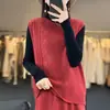 Chaleco de punto sin mangas de lana completa informal suelto con flores pequeñas huecas de color sólido simple de cuello redondo retro para mujer