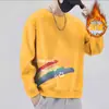 Moletom Masculino de Inverno 2025 Gola Redonda Pulôver Estampado Fibra de Poliéster Forrado com Lã Manga Longa Casual