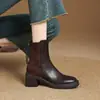 Botines Cortos Retro de Punta Cuadrada con Retazos y Tacón Grueso de 6 cm para Mujer, Otoño Invierno, Versátiles, Adelgazantes, de Tacón Alto, Estilo Coreano para Viajar, Botas Martin