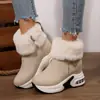 Botas de Nieve de Comercio Exterior Transfronterizo, Nuevo Estilo de Invierno, Botas Deportivas Casuales Cómodas de Algodón, Botines Cortos con Plataforma de Cuña de Suela Gruesa Forrados de Borrego para Mujer