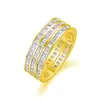 Comercio Exterior Transfronterizo Moda Personalizada Tendencia Anillos Apilables Rectangulares Multihilera de Plata S925 Incrustados con Moissanita Chapados en Oro de 18K
