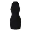 Vestido justo de regata sem mangas com gola alta, puramente sedutor e sexy, para mulheres, versátil, emagrecedor, elegante, que marca a cintura, justo ao corpo, curto