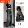 Jeans de Pierna Ancha Color Gris Cemento para Mujer Otoño 2024 Nuevo Cintura Alta Plisados Retro Nostálgicos Sueltos Casuales Pantalones de Piso