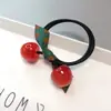 Corda de Cabelo Novo Estilo Verão 2023 Elástico Alto Laço de Cereja Anel de Cabelo Cabeça de Bola Simples Gravata Borboleta Corda para Rabo de Cavalo