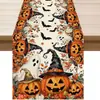 Toalha de Mesa de Halloween Transfronteiriça com Estampas de Abóbora, Fantasma e Caveira, Toalha Longa para Decoração de Festa de Feriado, Capa de Mesa