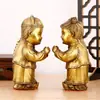 Adornos de Escritorio Niño y Niña de Latón, Muebles para el Hogar, Decoraciones Prácticas para la Sala de Estar, Artesanías de Metal, Niño Dorado y Niña de Jade