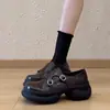 2026 Estilo Nuevo de Principios de Primavera Zapatos de Cuero de Suela Gruesa Tacón Grueso Punta Redonda con Hebilla de Tamaño Pequeño Versátiles para el Trabajo Cómodos Mocasines de Corte Profundo