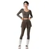 Conjunto de Roupa de Yoga Feminino Casual Respirável com Tela Fitness Duas Peças Roupa Externa Pilates Emagrecedor Corrida Conjunto Esportivo