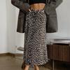 Saia Midi Longa Sexy com Estampa de Leopardo, Estilo Europeu e Americano, Cintura Alta, Corte Evasê para Mulheres, com Efeito Drapeado, Nova Moda Outono e Inverno 2025, Fenda