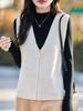 Chaleco de Lana Pura 2025 Nuevo Ropa Exterior Primavera y Otoño Chaleco Pequeño Cuello en V Cremallera con Capas Suéter de Punto Holgado