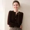 Cardigan de Cachemira Fina 68s Otoño 2026 para Mujer Color Sólido Tejido de Punto Delgado Prenda Exterior de Lana Fina de Alta Gama