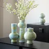 Conjunto de Vasos Cerâmicos Verde Claro Esmaltados em Nuvem de Jingdezhen, Vaso Cerâmico Estilo Wabi-Sabi, Decoração de Gabinete de Entrada de Hotel, Frete Grátis