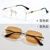 Gafas Sin Montura de Titanio Puro para Hombres con Miopía, Equipadas con Corrección de Astigmatismo de Prescripción, Diseño Polygonal Sin Montura Ultraligero, Fotocromáticas, Anti Luz Azul, Montura de Moda