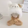 Conjunto de sombrero y bufanda de oso de dibujos animados para niños, sombrero de felpa para cubrir las orejas de otoño e invierno, engrosado y cálido, para niñas bebés