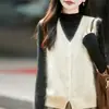 Nuevo Chaleco Cardigan de Punto con Cuello en V de Lana Cachemir para Mujer Otoño/Invierno 2026, Top sin Mangas Cepillado de Color Sólido