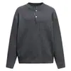 Suéter masculino de tricô canelado, gola Henley, tricô canelado, ombros caídos, modelagem solta, pulôver, segunda pele, moda masculina de inverno