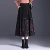Saia Midi Estampada de Outono Feminina 2026 Nova Cintura Alta Emagrecedora Plissada Linha A Comprimento Médio Retro Saia Guarda-chuva