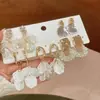 Conjunto de Dez Brincos Pingente Flor de Pérola Agulha de Prata e Diamante, Brincos Modernos e Versáteis, Brincos Retro de Luxo Leve para Mulheres