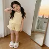 Conjunto de Niña Estilo Coreano 2026 Nuevo Modelo Chaleco con Volantes y Shorts para Bebé Pijamas Dulces de Seda de Hielo para Casa o para Salir